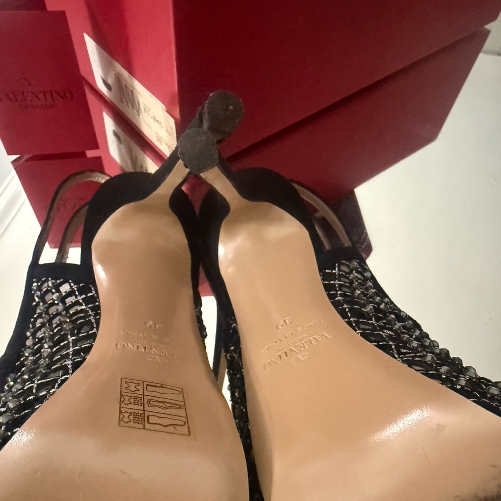 Valentino Black and Silver Mesh Slingback Heels - Picture 8 of 8